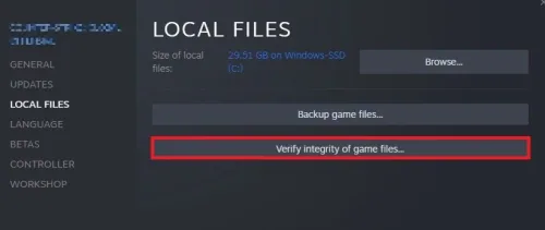 Verify integrity for the Steam version of the game