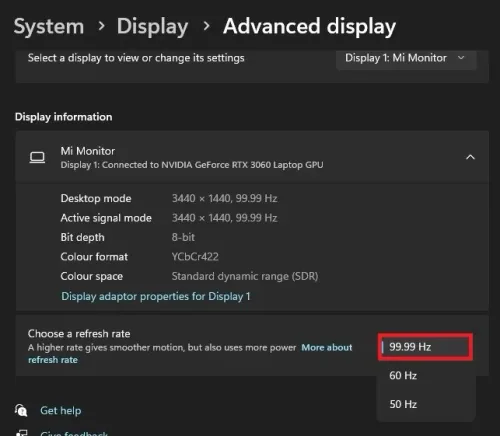 System Settings > Display > Advanced Display