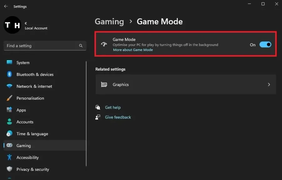 System Settings > Gaming > Game Mode