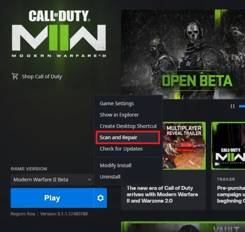 Scan and Repair Modern Warfare 2 game files.