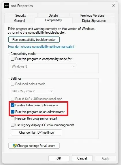 Call of Duty properties > Compatibility > Disable full-screen optimizations