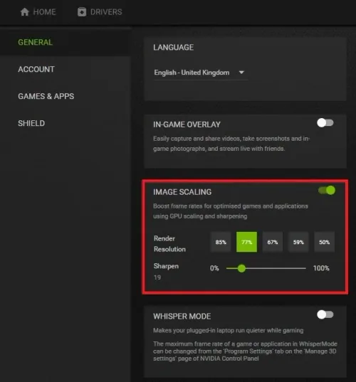 Enable NVIDIA Image Scaling (NIS)