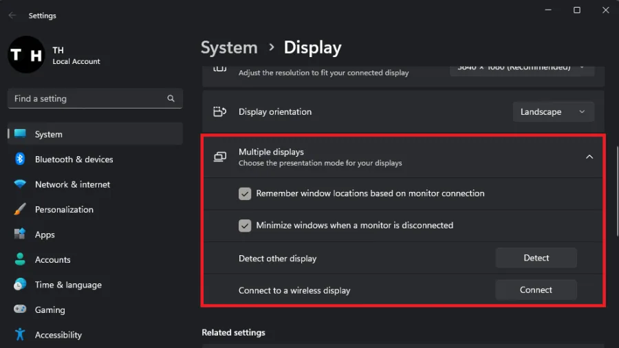 multiple display settings