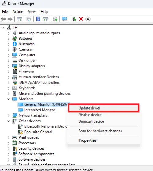 update monitor driver