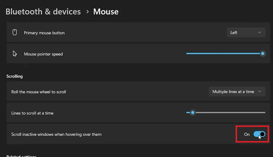 adjust mouse setting