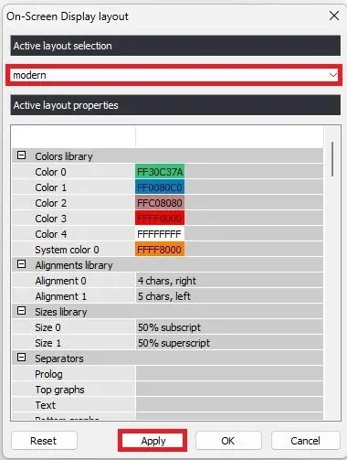 On-Screen Display Layout for MSI