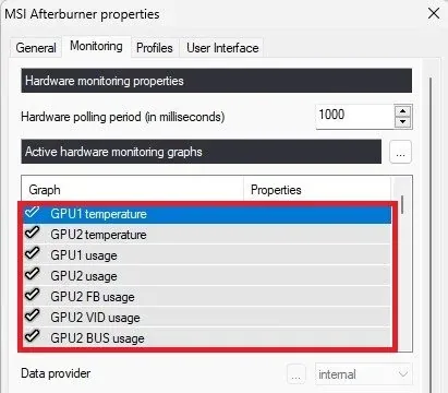Active Hardware Monitoring Graphs