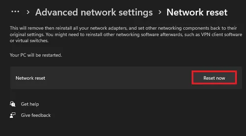 reset network connection