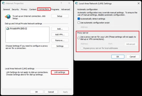 internet options
