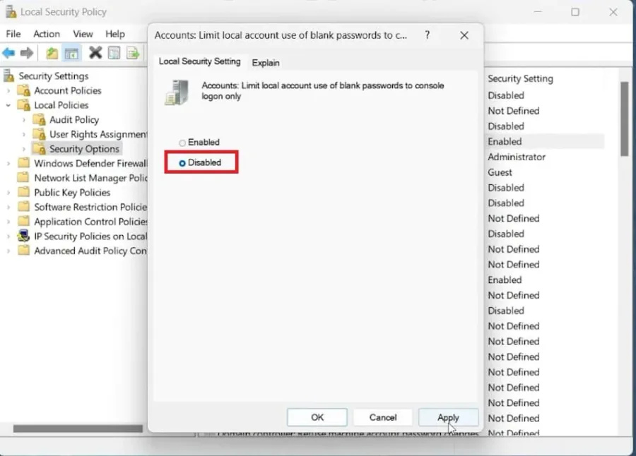 local security policy