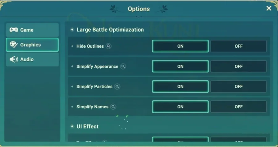 Graphics Settings > Large Battle Optimization