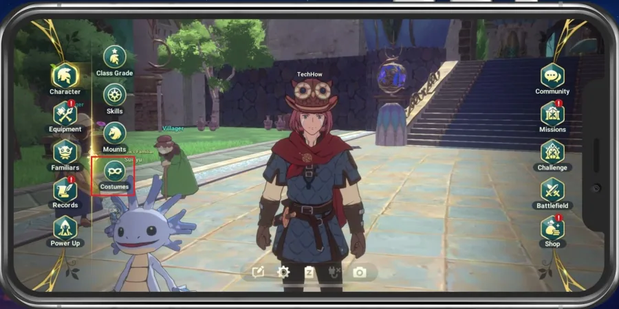 In-Game Menu > Character > Costumes