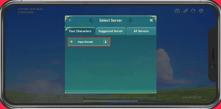 Your Characters > Suggested Server