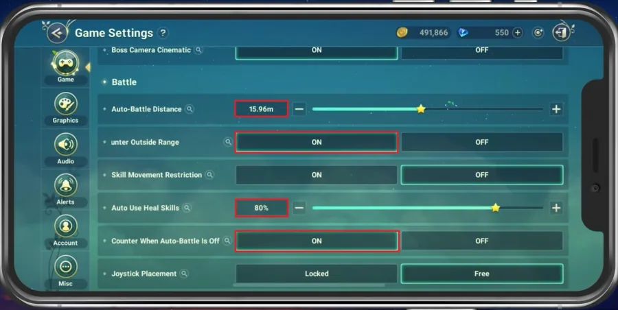 In-Game Settings > Game > Battle