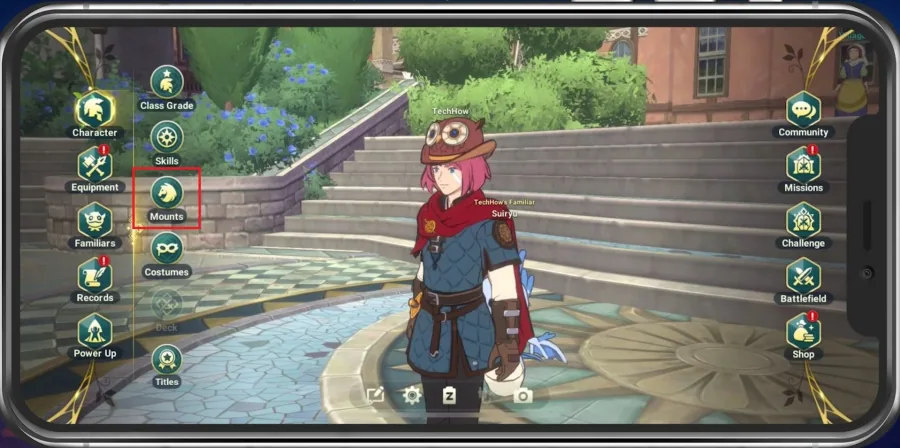 In-Game Menu > Character > Mounts