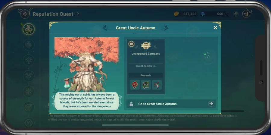 Finish the Great Uncle Autumn quest