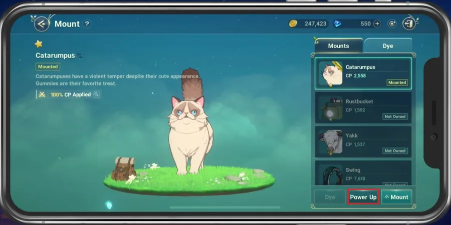 Mount > Mounts > Power Up