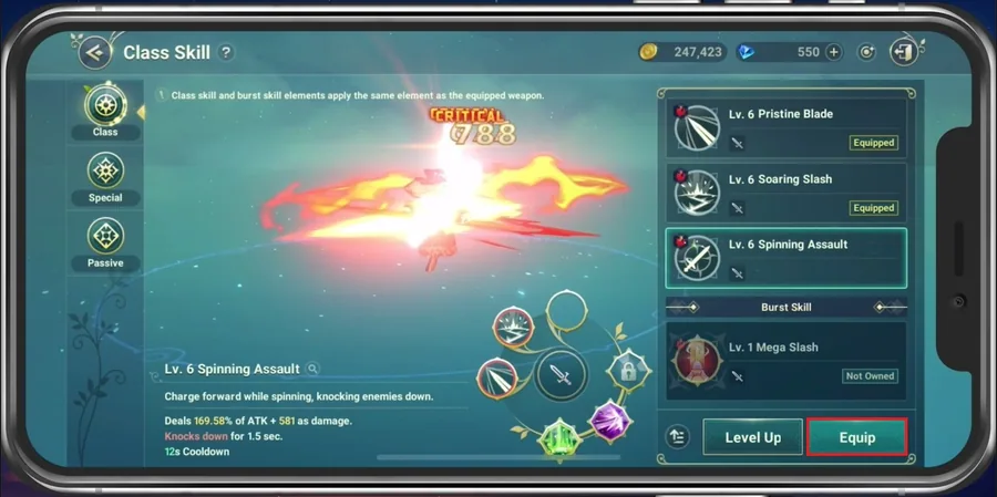 Equip your new leveled skill