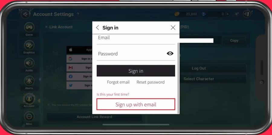 Account Settings > Sign up with email