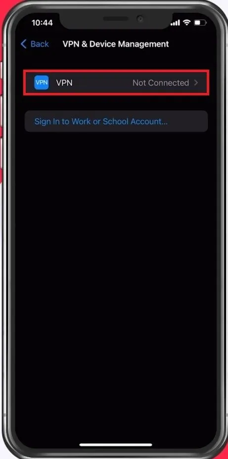 iPhone Settings > General > VPN & Device Management