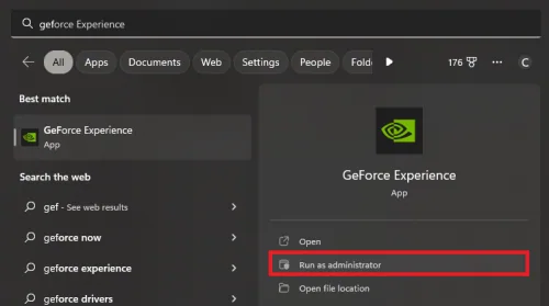 Start menu > GeForce Experience > Run as administrator