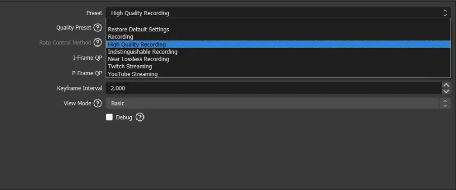 Change the OBS Studio quality preset in your Output settings