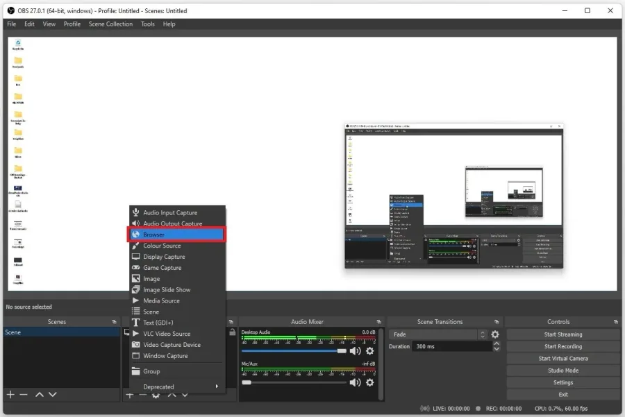 OBS Studio > Sources > Browser