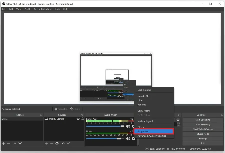 OBS Studio > Audio Mixer > Properties