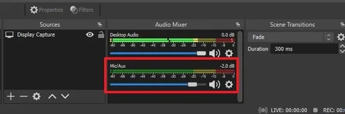 Change the microphone input volume in OBS