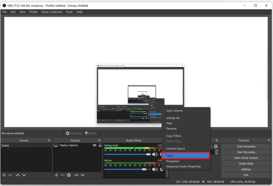 OBS Studio > Audio Mixer > Filters