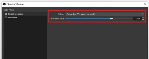 OBS Audio Filters > Noise Suppression