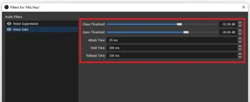 OBS Audio Filters > Noise Gate