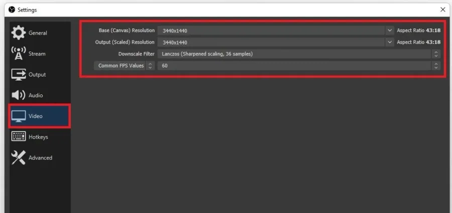 OBS Studio > Settings > Video