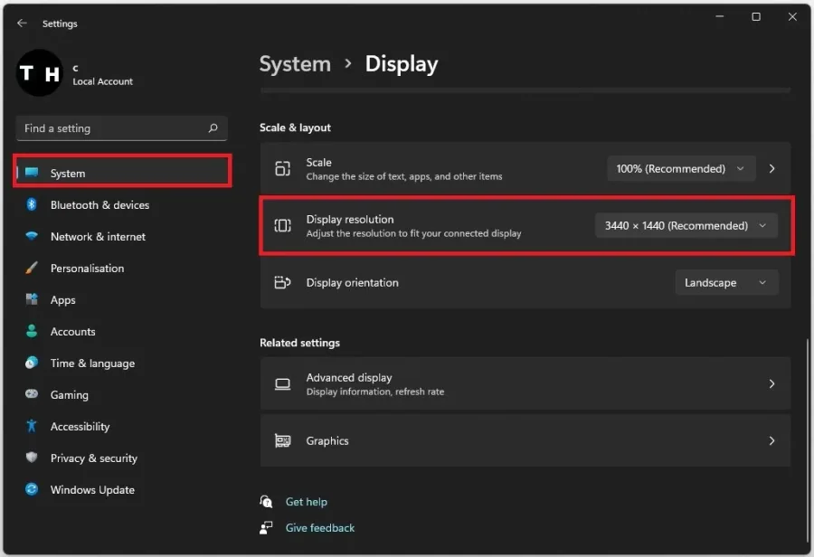 Windows Settings > System > Display > Display Resolution