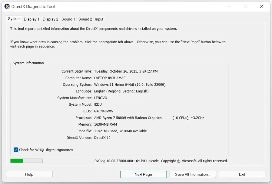 DirectX Diagnostic Tool > System