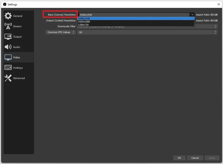 OBS Studio > Settings > Video