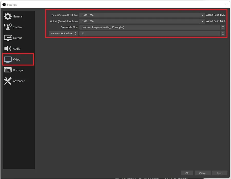 OBS Settings > Video
