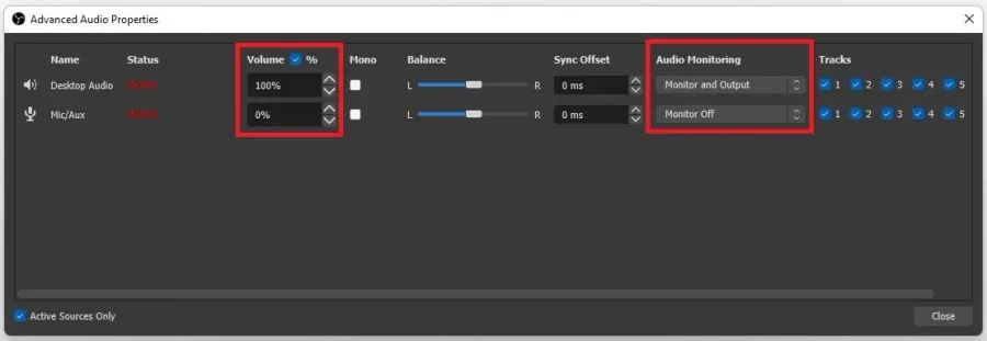 OBS Advanced Audio Properties > Audio Monitoring