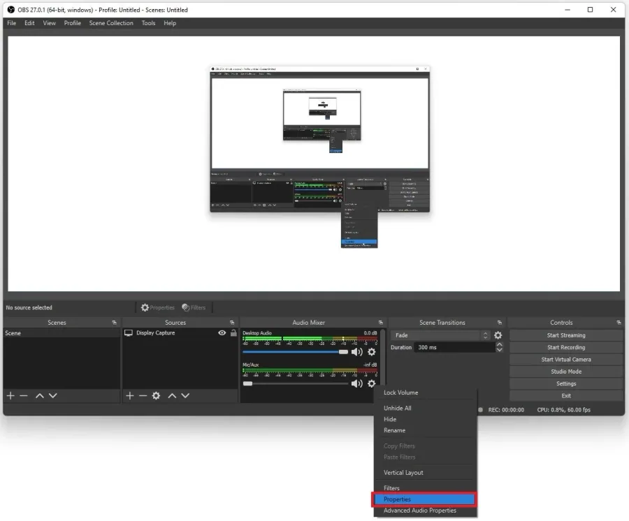 Adjust the volume in the OBS Audio Mixer
