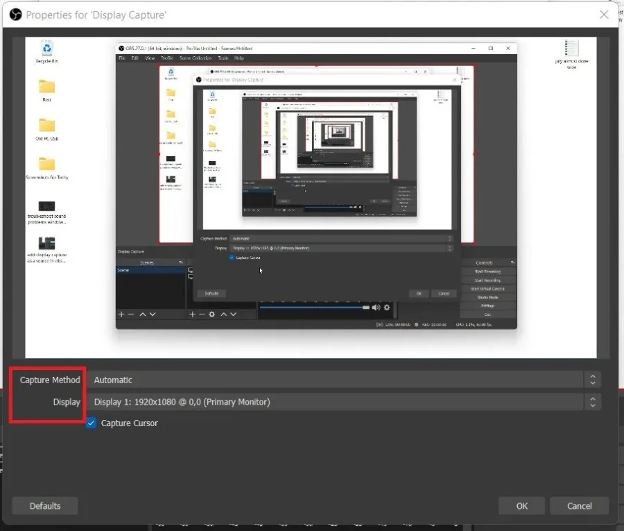 Adjust the display capture preferences