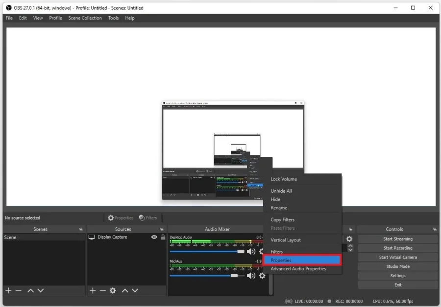 OBS Studio > Audio Mixer > Properties