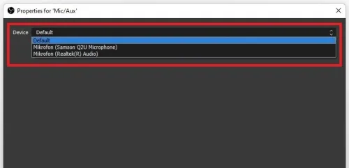 Microphone Properties > Select Device