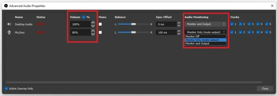 OBS Studio > Advanced Audio Properties > Audio Monitoring
