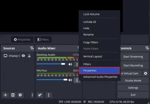 Mic/Aux Properties