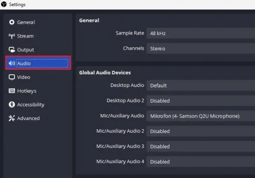 OBS Settings > Audio