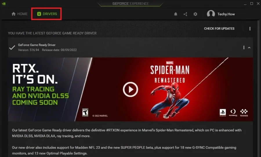 GeForce Experience > Drivers
