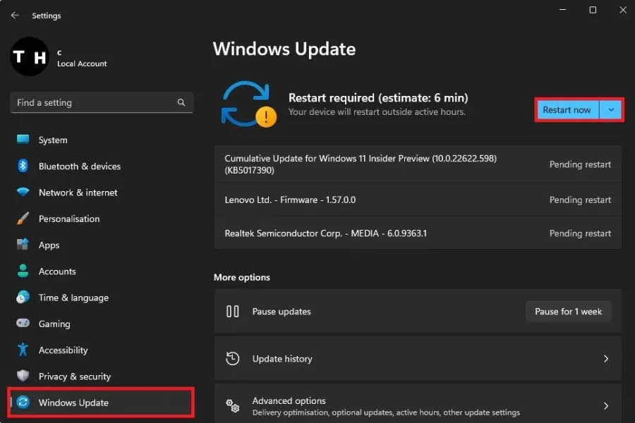 System Settings > Windows Update