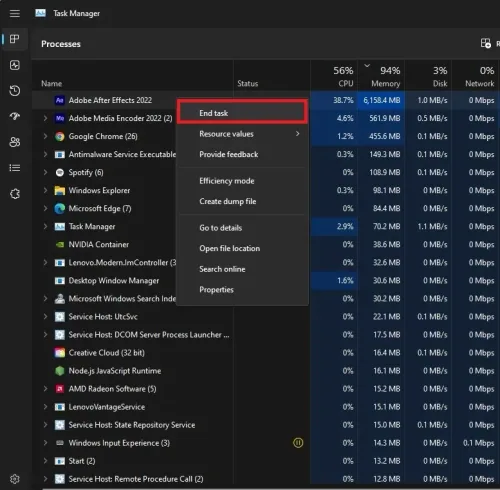 Task Manager > Processes