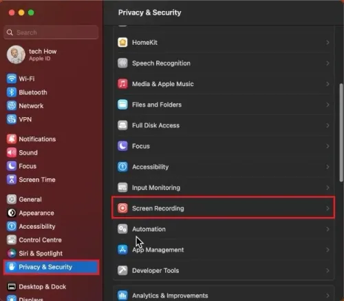 System Settings > Privacy & Security > Screen Recording