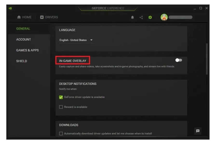 GeForce Experience > Settings > General > In-Game Overlay
